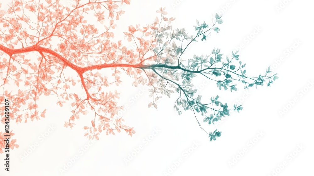 Elegant silhouette of a tree branch with vibrant leaves creating a soft gradient in an artistic composition Elegant silhouette of a tree branch with vibrant leaves creating a soft gradient in an artistic composition