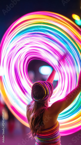 Colorful carnival celebration with vibrant light trails photo