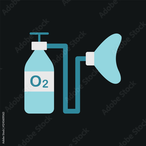 Oxygen mask and tank icon is a clean vector illustration of a medical oxygen cylinder connected to a breathing mask