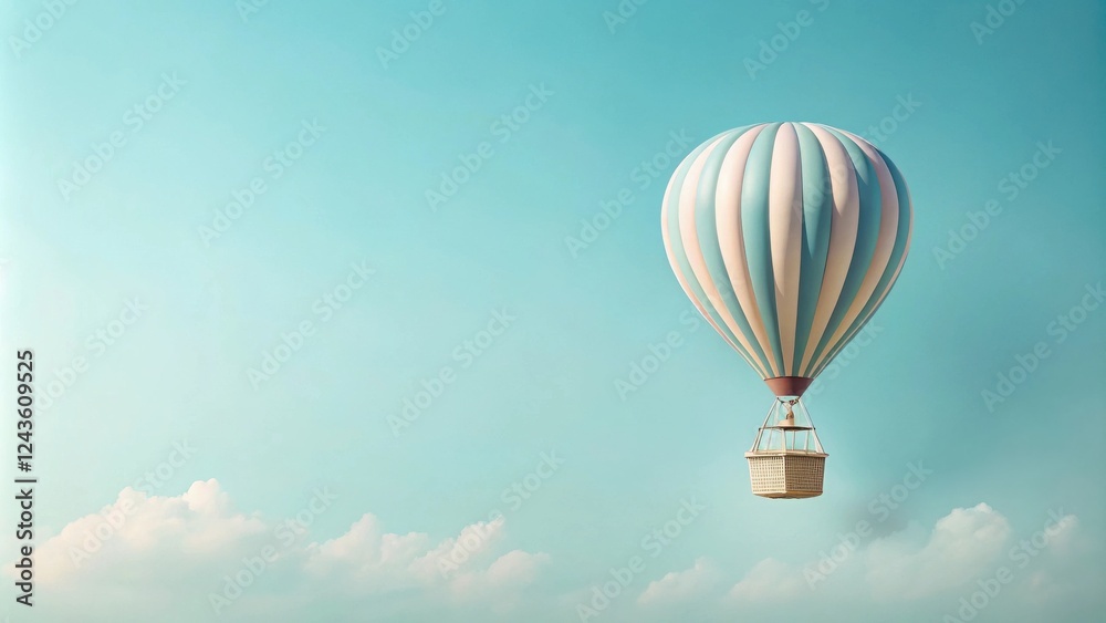 Naklejka premium Serene Hot Air Balloon Ascending Above Soft Clouds in a Peaceful Sky