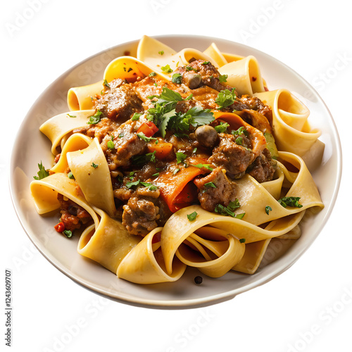 Delicious beef stew pasta dish with creamy sauce tasty food eat meal lunch on transparent background