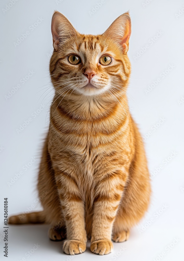 Adorable tabby cat with bright golden eyes, sitting confidently against a clean white background, showcasing its beautiful striped fur and playful expression Adorable tabby cat with bright golden eyes, sitting confidently against a clean white background, showcasing its beautiful striped fur and playful expression