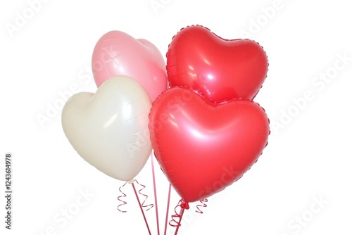 bouquet of red and white heart shaped balloons white bg