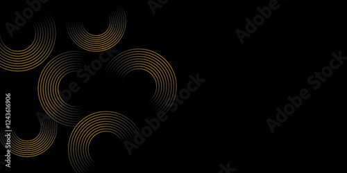 Elegant black gold background with overlap layer. black geometric abstract triangle stock background.  circle backgound, black and golden banner design. 