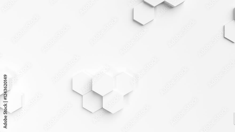 A white background with hexagonal shapes. Looped animation