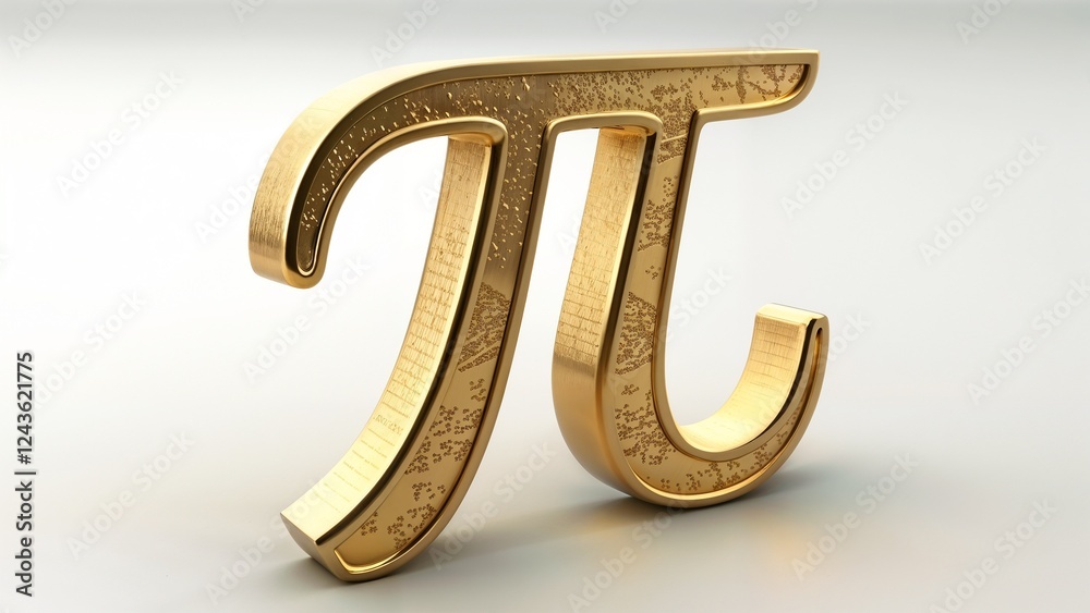 shiny gold Pi symbol rendered in 3D on a smooth surface shiny gold Pi symbol rendered in 3D on a smooth surface