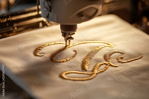 machine doing simple letter EMBROIDERY on cloth with clear lighting 
