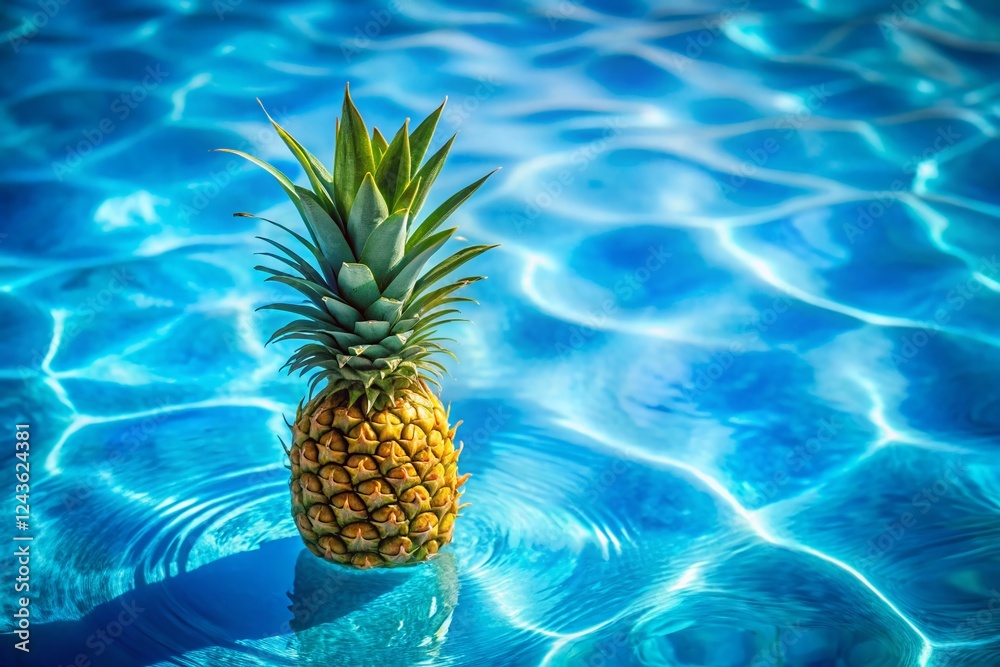 Silhouette Pineapple Floating in Blue Pool - Tranquil Summer Scene Silhouette Pineapple Floating in Blue Pool - Tranquil Summer Scene