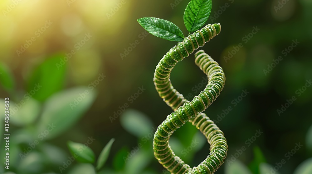 Green Dna Helix With Leaves In Lush Foliage Green Dna Helix With Leaves In Lush Foliage