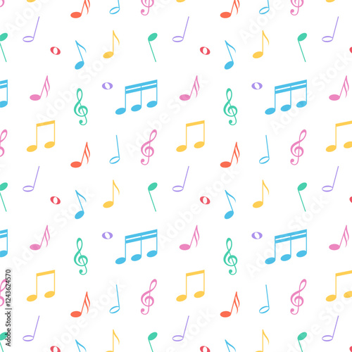 Colorful music notes seamless pattern.Repeat pattern with musical note isolated on white background.Vector graphic illustration.