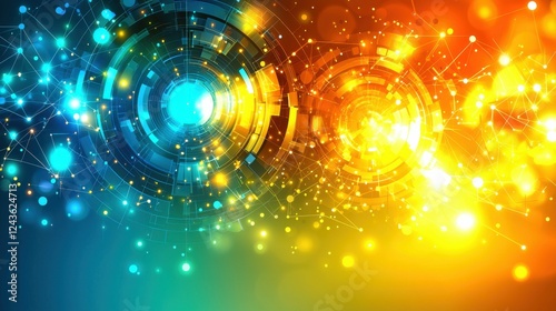 Digital particle connection network with luminous nodes and lines, representing the interconnected nature of advanced data technologies, artificial intelligence, and communication systems.