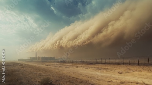 a dust cloud is rolling over a dirt road photo