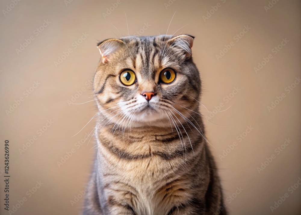 Obraz premium Smooth Straight Scottish Fold Cat Portrait, Right Side Copy Space