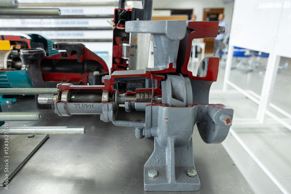 Fototapeta premium Industrial Pump Cutaway Model in Workshop