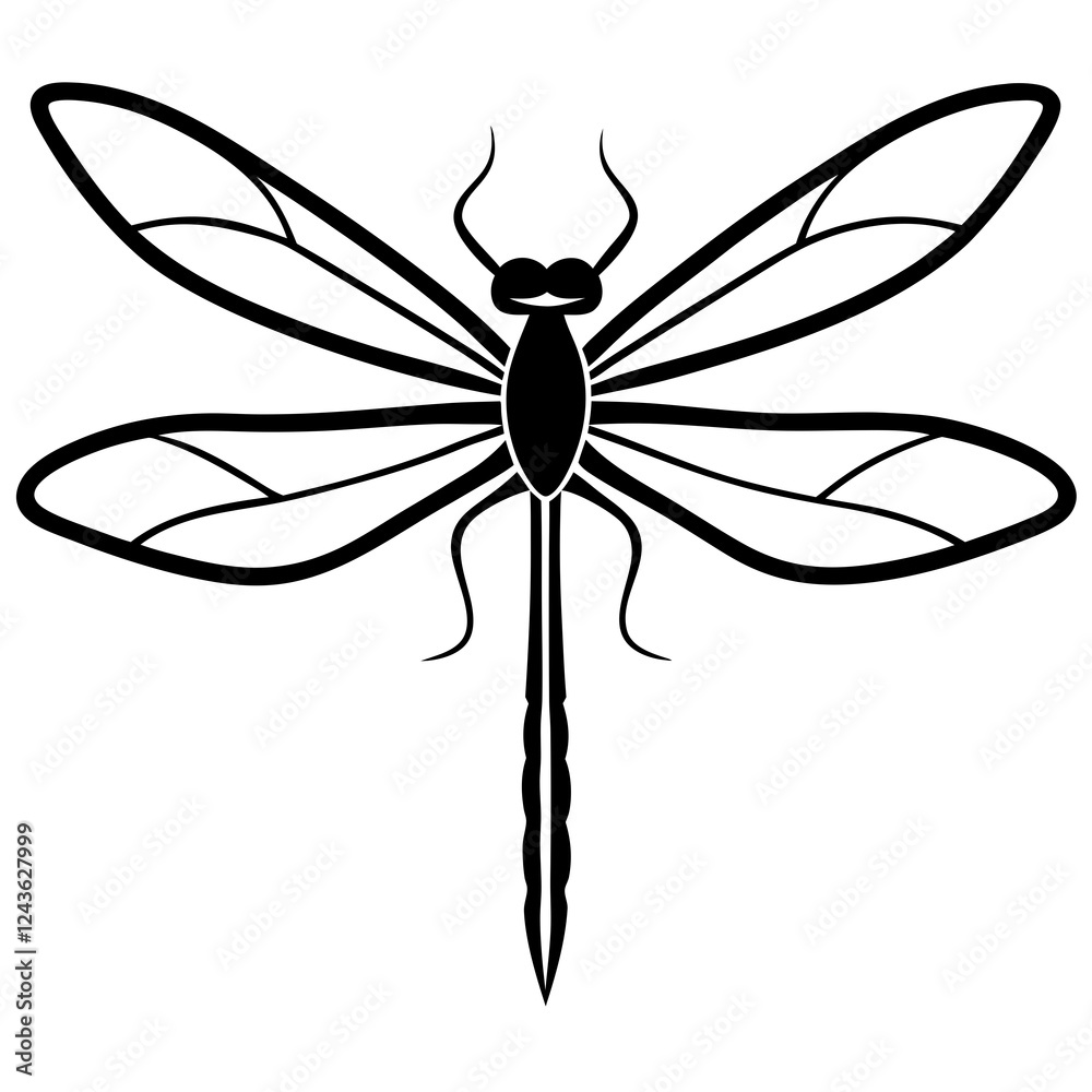 Elegant Dragonfly Illustration in Minimalist Black and White Design Elegant Dragonfly Illustration in Minimalist Black and White Design