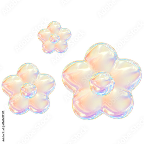 3D Iridescent Holographic Rainbow Flowers 