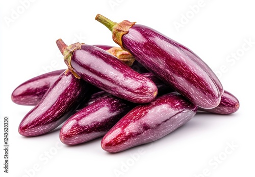 Wallpaper Mural Close up of a pile of small, dark purple eggplants with a speckled texture, isolated on a white background Torontodigital.ca