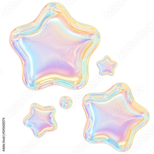 3D Iridescent Holographic Rainbow Stars 