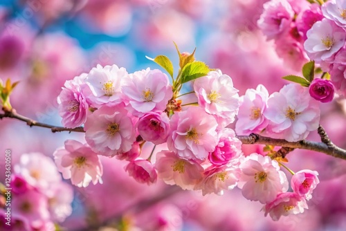 Spring Blossoms: Cherry Tree Flowers in Full Bloom, Vibrant Pink Petals