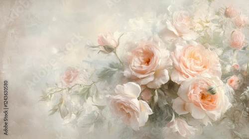 Captivating warm pastel bokeh with blush pink roses creating a serene atmosphere