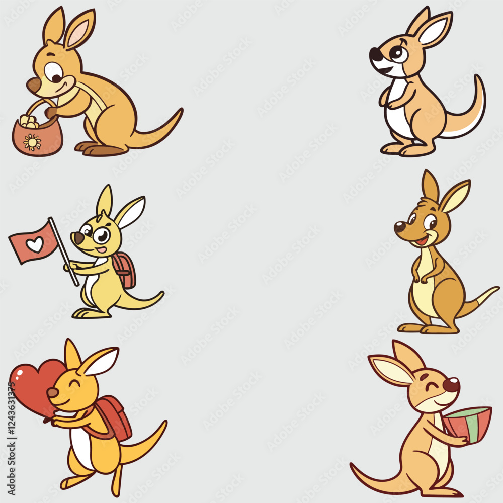 Obraz premium kangroo Cartoon bundle line art and illustrator eps