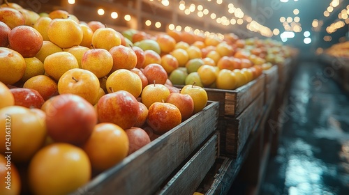 Apples, crates, market, harvest, display, lighting, food, produce, shopping, abundance photo