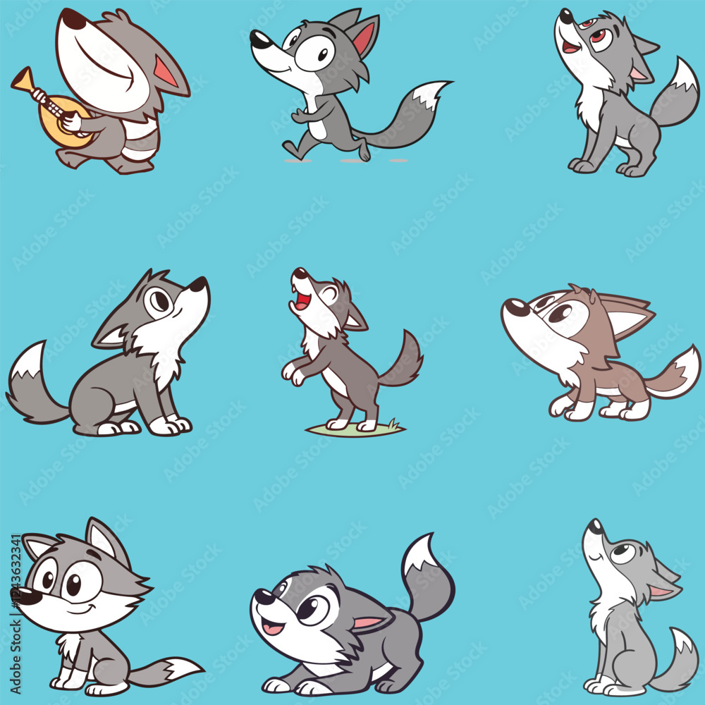 Fototapeta premium Wolf kangroo bundle line art and illustrator eps