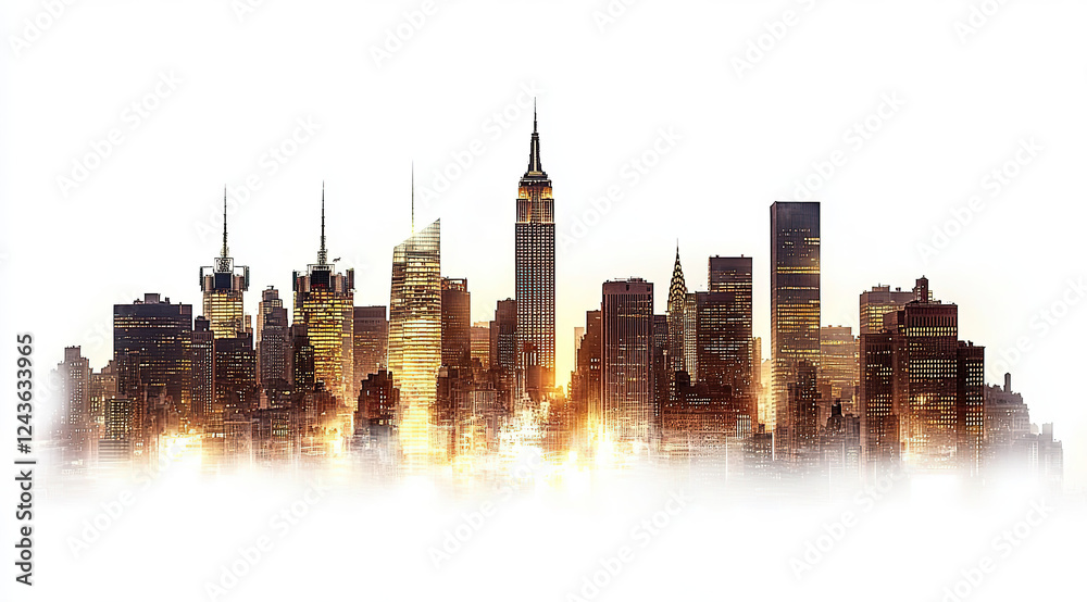 Obraz premium High-Definition Night Skyline of New York City with Clipping Path on White Background