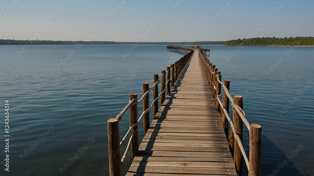 Fototapeta premium World’s Longest Wooden Bridge, Scenic Landmark with Copy Space for Text or Design 