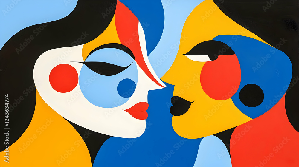 Fototapeta premium Colorful abstract representation of two faces in a vibrant design