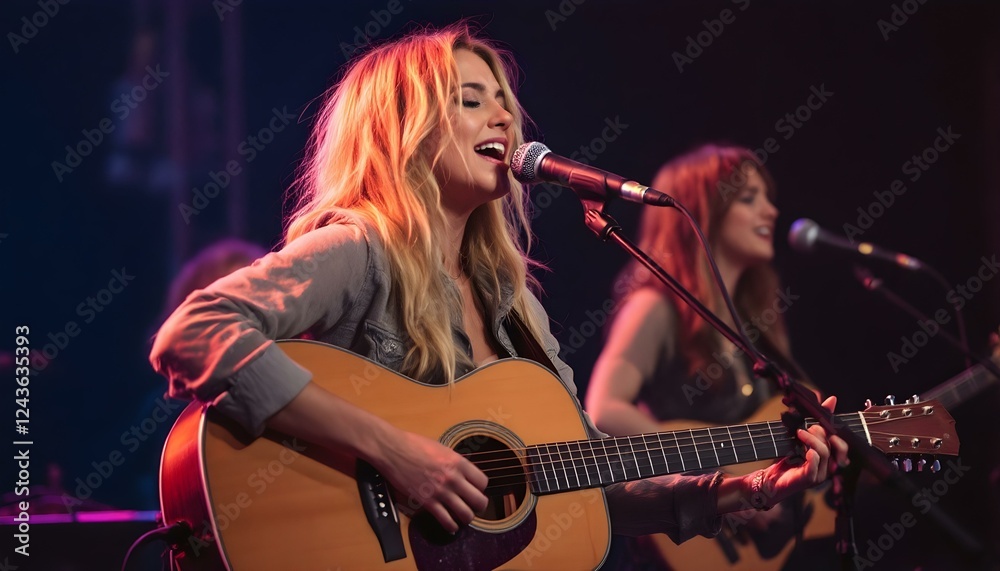 Cantante cautiva al público con su presentación en vivo junto a su guitarra Cantante cautiva al público con su presentación en vivo junto a su guitarra