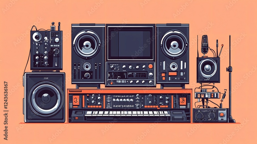 Fototapeta premium Audio Advertisement Flat Vector Illustration: Engaging Listeners through Unique Sound Experiences