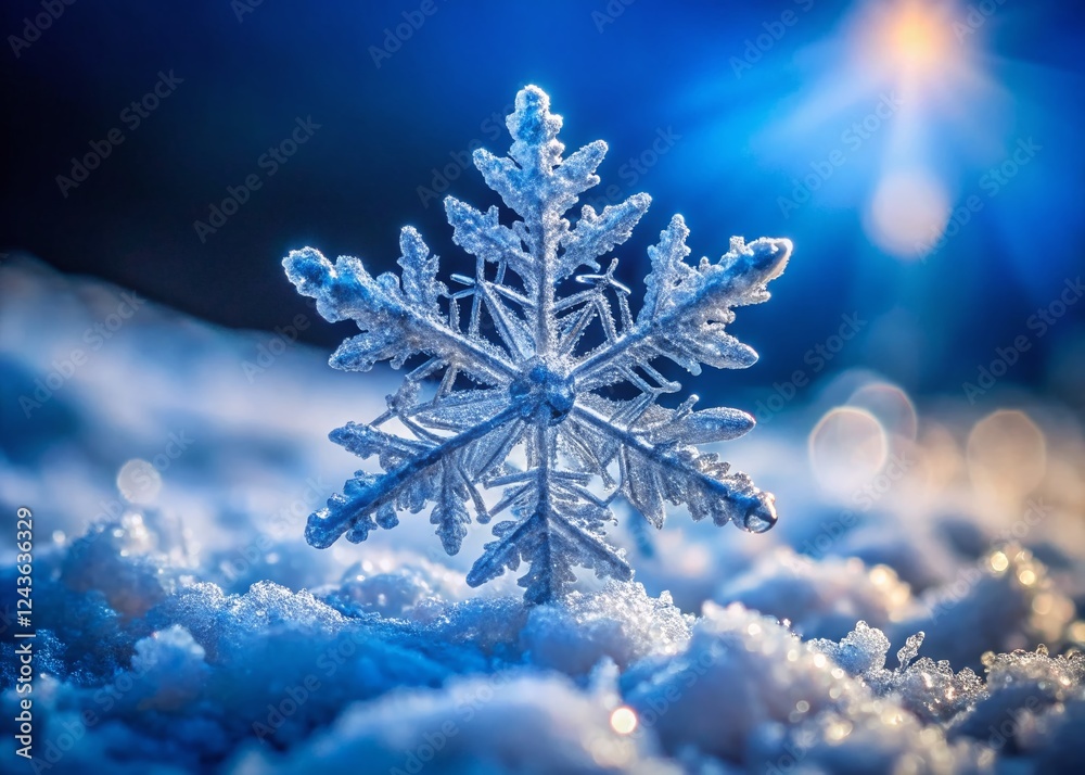 Stunning Close-Up of a Single Snowflake, Frozen Water Crystal Ice Macro Photography Stunning Close-Up of a Single Snowflake, Frozen Water Crystal Ice Macro Photography