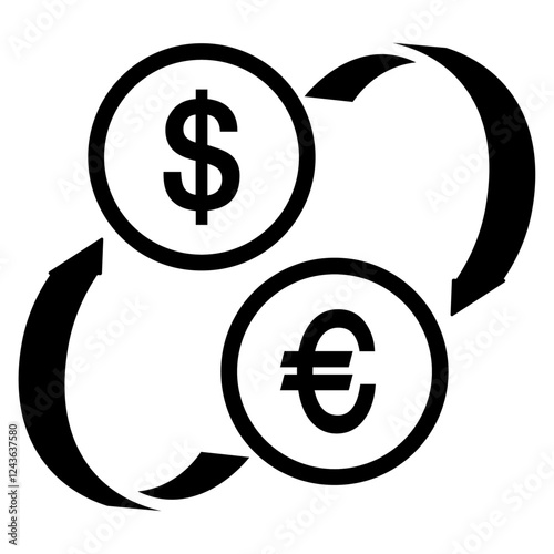 Icône symbolisant le taux de change euro et dollar, conversion de monnaie, unicolore, vecteur