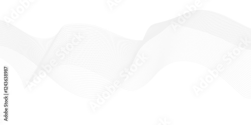 Dynamic minimal smoke sound line. Abstract glowing white blend line smooth flow soundwave curve energy gradient vector futuristic digital outline line science design.	