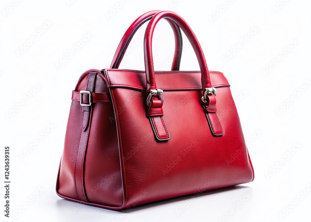 Stylish Red Leather Handbag, Side View, White Background - Panoramic Stock Photo Stylish Red Leather Handbag, Side View, White Background - Panoramic Stock Photo