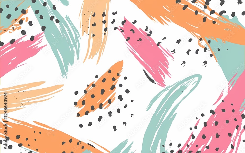 Naklejka premium Abstract Colorful Brush Strokes Pattern with Dotted Accents on White