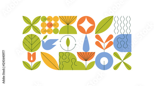 Vector minimalistic natural pattern. Abstract geometric simple shapes. Floral eco agriculture concept. Banner