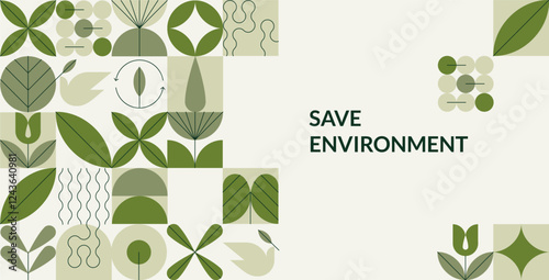 Vector minimalistic natural pattern. Abstract geometric simple shapes. Floral eco agriculture concept. Banner