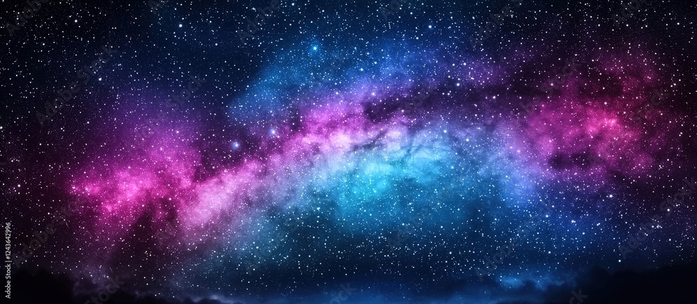 Fototapeta premium An enchanting celestial scene featuring colorful stars and the Milky Way.