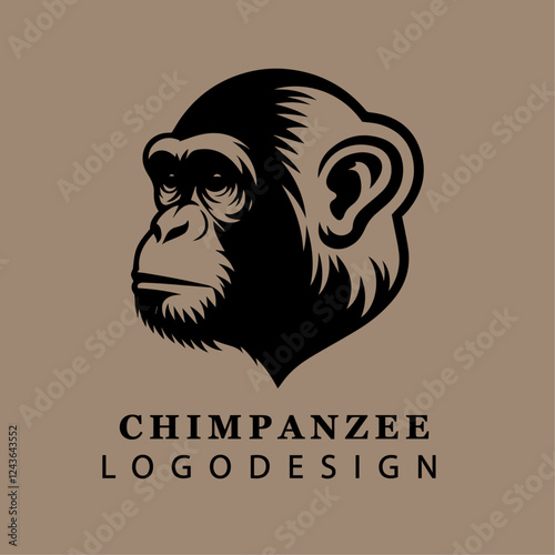 Bold Monochrome Chimpanzee Head Logo in Circular Vector Design for Branding and Wildlife Concepts
