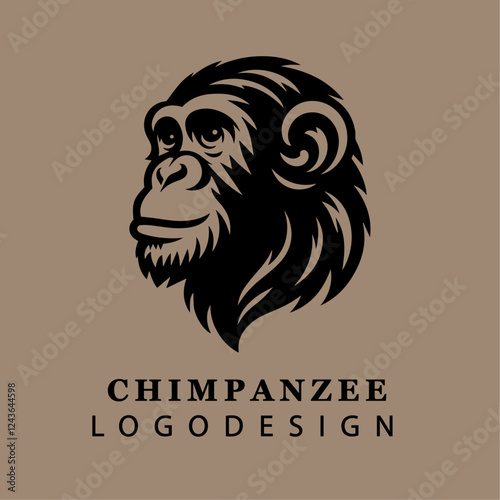 Bold Monochrome Chimpanzee Head Logo in Circular Vector Design for Branding and Wildlife Concepts
