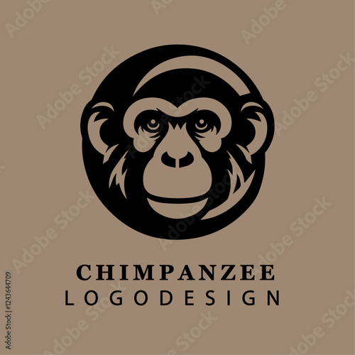 Bold Monochrome Chimpanzee Head Logo in Circular Vector Design for Branding and Wildlife Concepts
