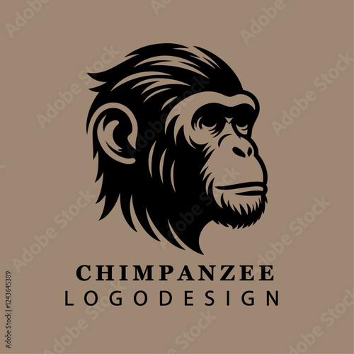 Bold Monochrome Chimpanzee Head Logo in Circular Vector Design for Branding and Wildlife Concepts
