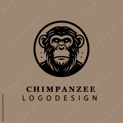Bold Monochrome Chimpanzee Head Logo in Circular Vector Design for Branding and Wildlife Concepts
