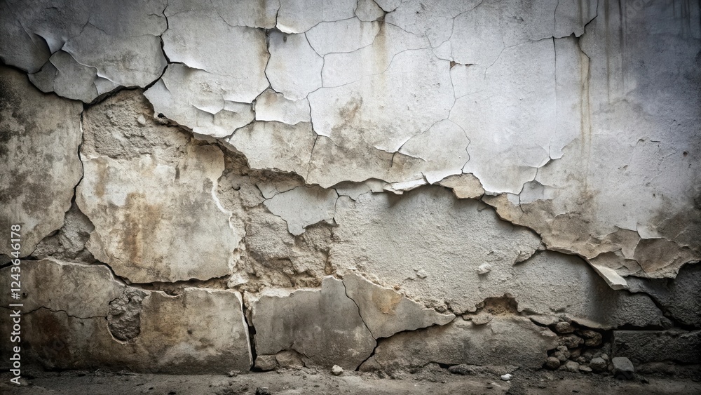 Fototapeta premium A weathered wall texture with extensive cracking and peeling plaster