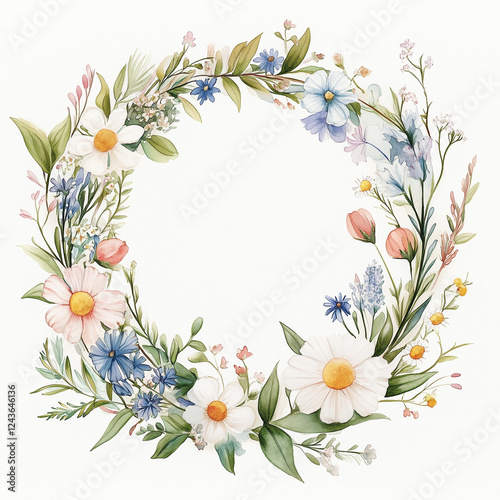 Pastel Floral Wreath Frame in Watercolor Style