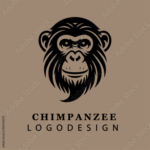 Bold Monochrome Chimpanzee Head Logo in Circular Vector Design for Branding and Wildlife Concepts
