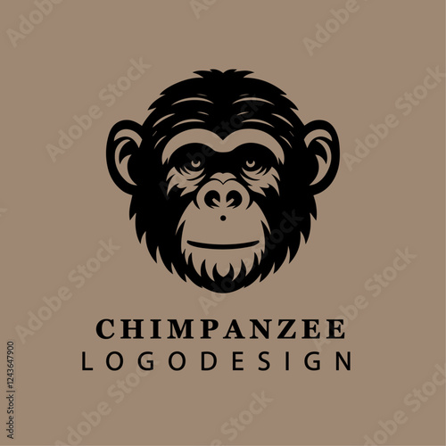 Bold Monochrome Chimpanzee Head Logo in Circular Vector Design for Branding and Wildlife Concepts
