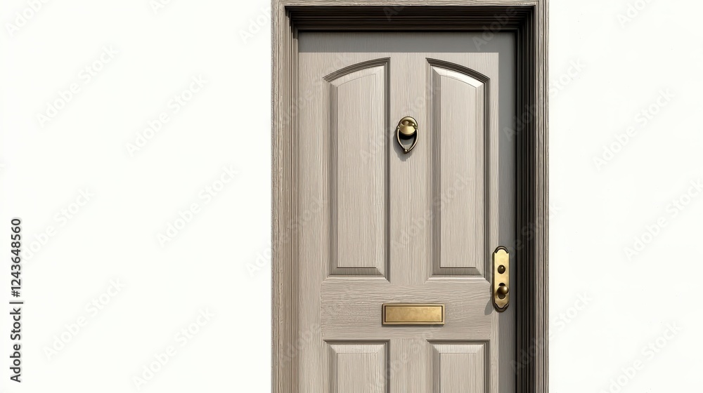 Fototapeta premium Simple Exterior Door with Knob and Mail Slot on Neutral Wall